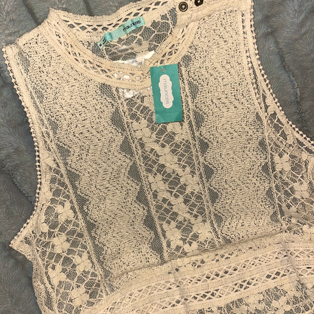 Boho Cream Lace Mock Neck Lace Tunic Top Size Medium NWT